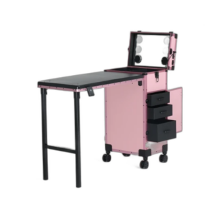 Mesa portatil de uña o maquillaje rosa