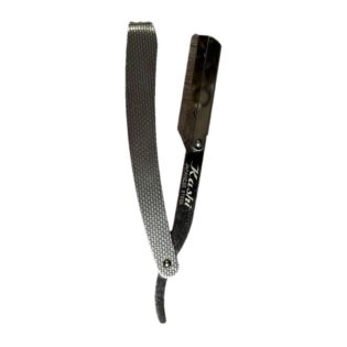 Navaja de barbero Kashi R-111E con mango plateado texturizado
