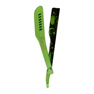 Navaja Kashi RG-130C con mango verde y portahojas negro con salpicaduras verdes