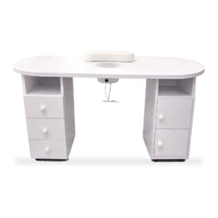 TU208 Mesa de uñas blanca con cojín, extractor de polvo, cajones y gabinete